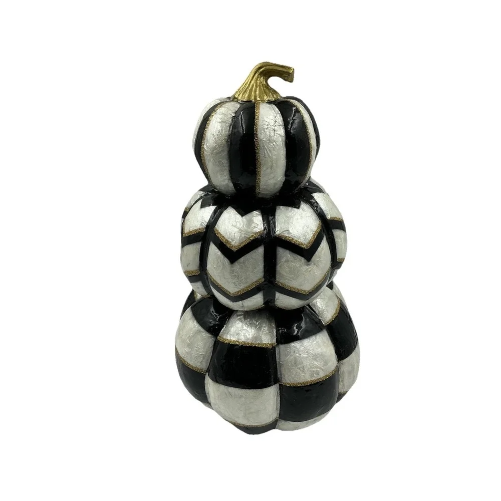 Black White Gold Stacked Trio Pumpkins 14